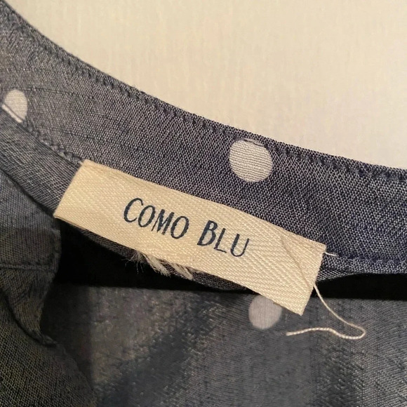 Comp Blu Ladies Rayon Gray And White Polka Dot Sleeveless Blouse, Size 1X - Picture 4 of 5